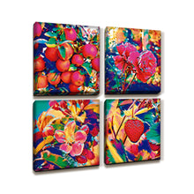 Cargar imagen en el visor de la galería, Set de 4 cuadros de 30x30cm tematica frutas coloridas
